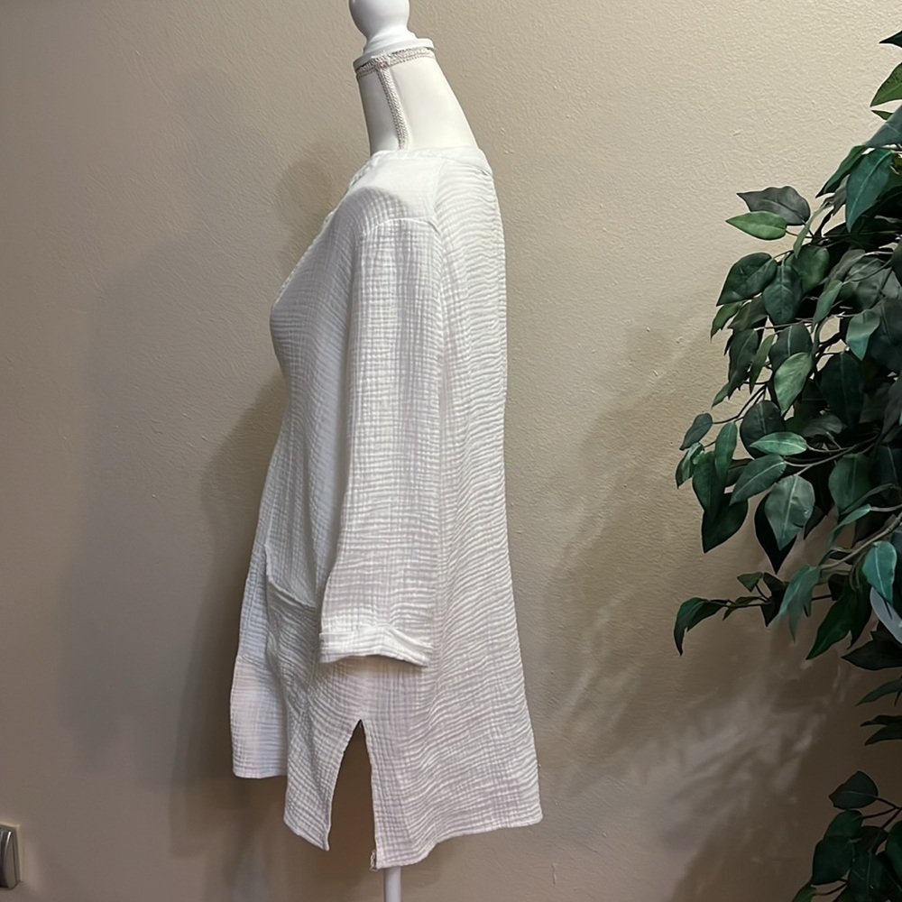 Kona Sol V-neck Cotton Tunic Swimsuit Cover-up White/Pockets size S - Picture 9 of 12